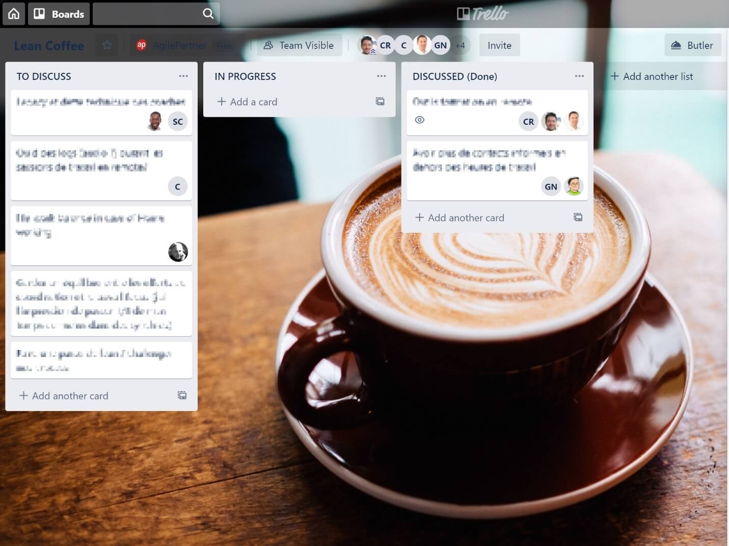 e-Lean coffee Trello board